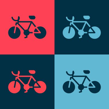 Pop Art Bisiklet ikonu renk arkaplanında izole edilmiş. Bisiklet yarışı. Olağanüstü bir spor. Spor malzemeleri. Vektör.
