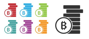 Siyah Kripto para birimi Bitcoin simgesi beyaz arka planda izole edildi. Madeni para. Engelleme zinciri tabanlı şifreli para birimi. Simgeleri renklendirin. Vektör.