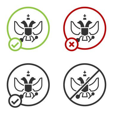 Rusya 'nın siyah ulusal simgesi beyaz arka planda izole edildi. Rus arması iki başlı kartal. Çember düğmesi. Vektör.