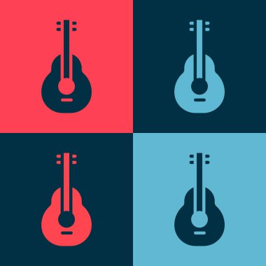 Pop sanatının Meksika gitar ikonu renk arkaplanda izole edilmiş. Akustik gitar. Telli müzik aleti. Vektör.