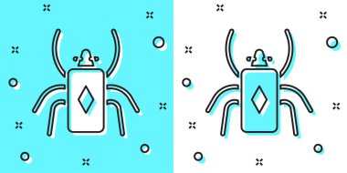 Siyah çizgi böceği simgesi yeşil ve beyaz arkaplanda izole edildi. Rastgele dinamik şekiller. Vektör.