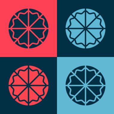 Pop Art Pizza simgesi renk arkaplanda izole edilmiş. Fast food menüsü. Vektör.