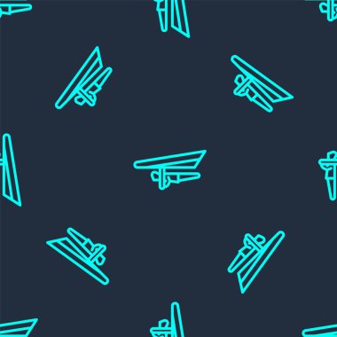 Yeşil çizgi planör simgesi mavi arkaplandaki kusursuz deseni izole etti. Olağanüstü bir spor. Vektör İllüstrasyonu.