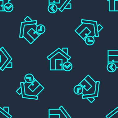 Yeşil Çizgili Ev mavi arka planda işaretli simge izole edilmiş. Emlakçı ya da köy elit sınıfı. Vektör İllüstrasyonu.