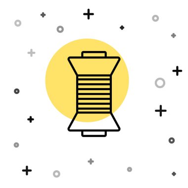 Beyaz arkaplanda izole edilmiş siyah çizgi dikiş ipliği. İplik makarası. İplik kutusu. Rastgele dinamik şekiller. Vektör İllüstrasyonu.