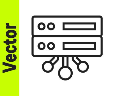 Siyah çizgi sunucusu, Data, Web sunucu simgesi beyaz arkaplanda izole edildi. Vektör.