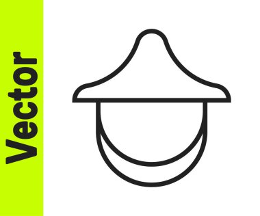 Beyaz arka planda izole edilmiş şapka ikonuna sahip siyah çizgi arıcısı. Özel koruyucu üniforma. Vektör.