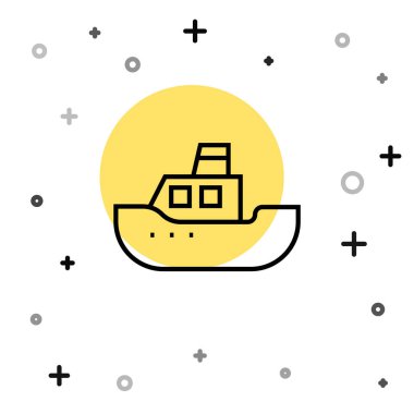 Siyah çizgi oyuncak tekne ikonu beyaz arkaplanda izole edildi. Rastgele dinamik şekiller. Vektör.