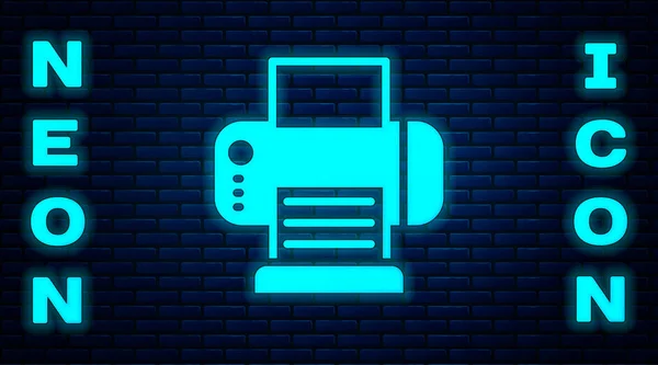 Glowing Neon Printer Icon Isolated Brick Wall Background Vector — Stock Vector