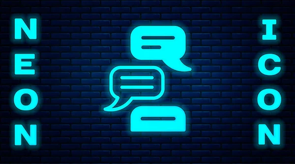 Brilhante Neon Speech Bolha Chat Ícone Isolado Fundo Parede Tijolo —  Vetores de Stock