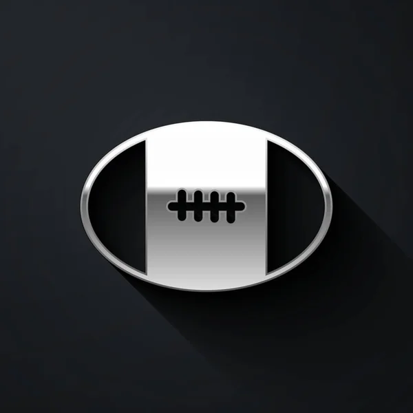 Silver Rugby Bal Pictogram Geïsoleerd Zwarte Achtergrond Lange Schaduw Stijl — Stockvector