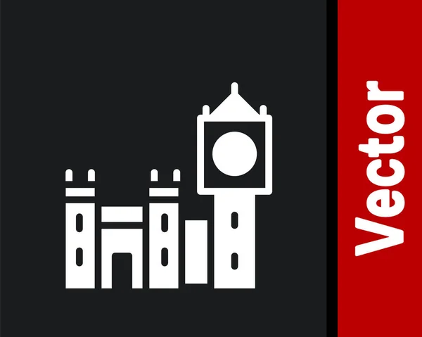 Белый Значок Башни Биг Бен Черном Фоне Символ Лондона Великобритании — стоковый вектор