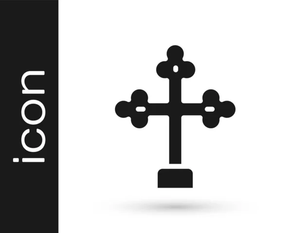 Zwart Christelijk Kruis Pictogram Geïsoleerd Witte Achtergrond Kerkkruis Vector — Stockvector