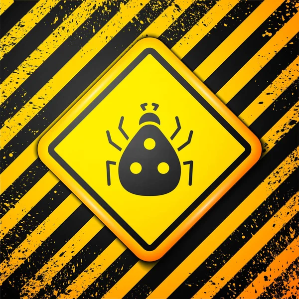 Black Ladybug Icon Isolated Yellow Background Warning Sign Vector — Stock Vector