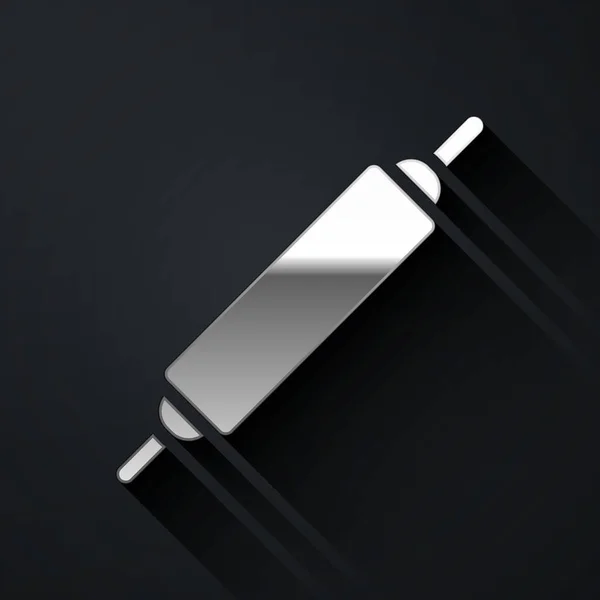 Silver Rolling Pin Pictogram Geïsoleerd Zwarte Achtergrond Lange Schaduw Stijl — Stockvector