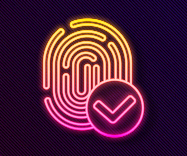 Leuchtende Leuchtschrift Fingerprint Symbol Isoliert Auf Schwarzem Hintergrund App Symbol — Stockvektor