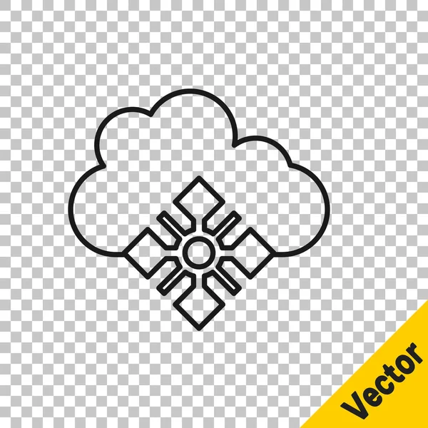 Nube Línea Negra Con Icono Nieve Aislado Sobre Fondo Transparente — Vector de stock