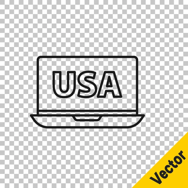 Black Line Usa Estados Unidos América Icono Del Ordenador Portátil — Vector de stock