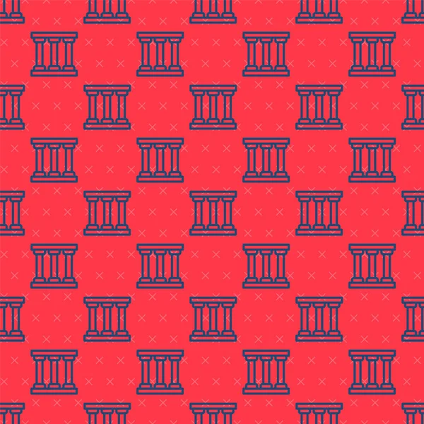 Blue line Prison window icon isolated seamless pattern on red background.  Vector.