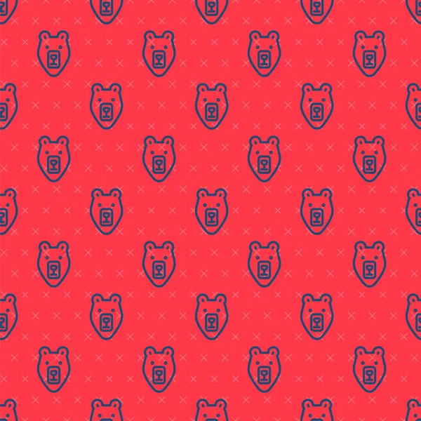 Blue Line Bear Head Icon Isolated Seamless Pattern Red Background — Stock Vector