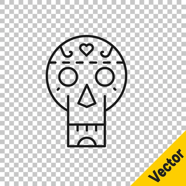 Schwarze Linie Mexikanisches Totenkopf Symbol Isoliert Auf Transparentem Hintergrund Vektor — Stockvektor