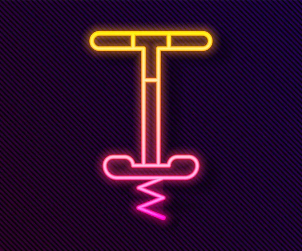 Parlayan neon hattı Pogo çubuk atlama oyuncağı simgesi siyah arkaplanda izole edildi. Vektör.