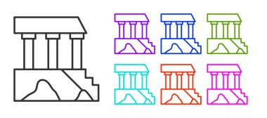 Atina, Akropolis, Yunanistan 'dan gelen siyah çizgi Parthenon beyaz arka planda izole edildi. Antik Yunan ulusal simgesi. Simgeleri renklendirin. Vektör.