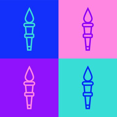 Pop Art Line Torch alev ikonu renk arkaplanında izole edildi. Sembol ateşi sıcak, alev gücü, alev ve ısı. Vektör.