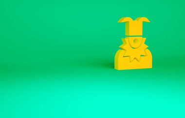 Turuncu Joker baş simgesi yeşil arkaplanda izole edildi. Soytarı işareti. Minimalizm kavramı. 3d illüstrasyon 3B canlandırma