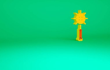Turuncu ortaçağ zincirlenmiş top ikonu yeşil arka planda izole edilmiş. Ortaçağ silahı. Minimalizm kavramı. 3d illüstrasyon 3B canlandırma