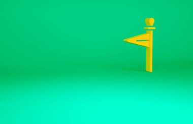 Yeşil arka planda turuncu ortaçağ bayrağı simgesi izole edildi. Bir kral ya da kraliçe tarafından yönetilen ülke, devlet ya da bölge. Minimalizm kavramı. 3d illüstrasyon 3B canlandırma