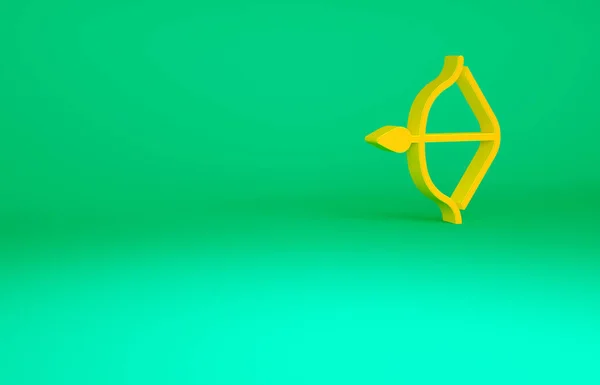 Arancione arco medievale e freccia icona isolata su sfondo verde. Arma medievale. Concetto minimalista. Illustrazione 3d rendering 3D — Foto Stock