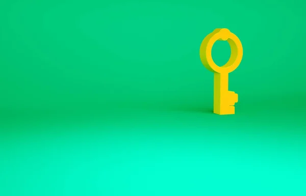 緑の背景に隔離されたオレンジの古いキーアイコン。最小限の概念。3Dイラスト3Dレンダリング — ストック写真