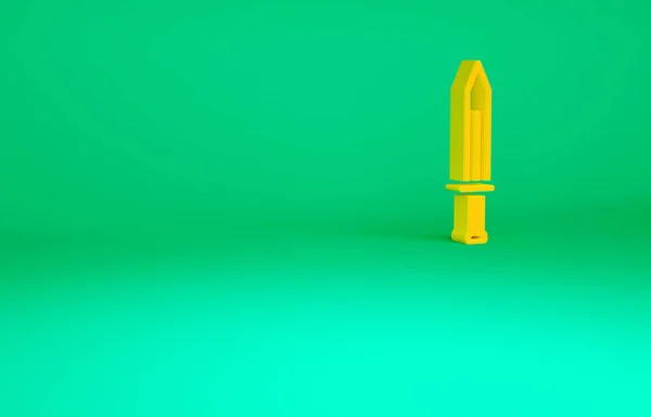 Ícone de espada medieval laranja isolado no fundo verde. Arma medieval. Conceito de minimalismo. 3D ilustração 3D render — Fotografia de Stock