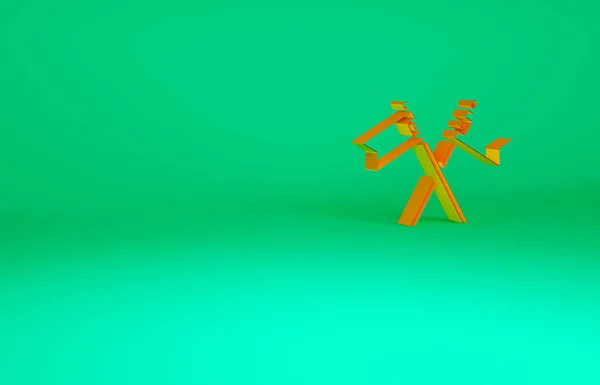 Orange Crossed medieval flag icon isolated on green background. Country, state, or territory ruled by a king or queen. Minimalism concept. 3d illustration 3D render — Stock Photo, Image