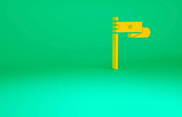 Icono de bandera medieval naranja aislado sobre fondo verde. País, estado o territorio gobernado por un rey o una reina. Concepto minimalista. 3D ilustración 3D render —  Fotos de Stock