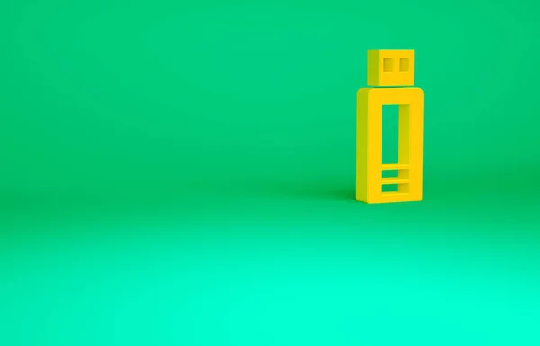 Icono de unidad flash USB naranja aislado sobre fondo verde. Concepto minimalista. 3D ilustración 3D render — Foto de Stock