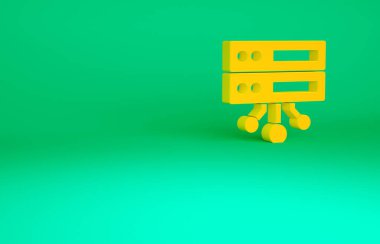 Orange Server, Data, Web sunucu simgesi yeşil arkaplanda izole edildi. Minimalizm kavramı. 3d illüstrasyon 3B canlandırma