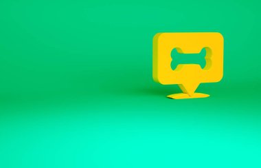 Yeşil arka planda izole edilmiş turuncu köpek kemiği ikonu. Besin sembolü. Minimalizm kavramı. 3d illüstrasyon 3B canlandırma
