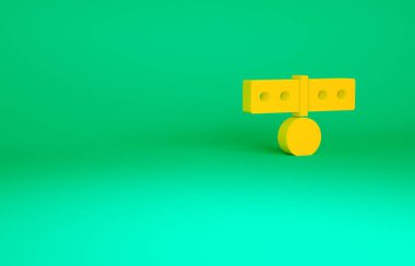 Yeşil arkaplanda isim etiketi simgesi olan turuncu yakalı. Evcil hayvanlar için basit malzemeler. Kedi köpek bakımı. Evcil hayvan zincirleri. Minimalizm kavramı. 3d illüstrasyon 3B canlandırma