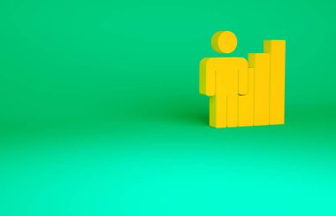 Turuncu Üretken insan ikonu yeşil arka planda izole edildi. Fikir çalışması, başarı, üretkenlik, vizyon ve verimlilik kavramı. Minimalizm kavramı. 3d illüstrasyon 3B canlandırma