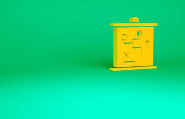 Turuncu Planlama konsepti ikonu yeşil arka planda izole edildi. Bardak düzeni ve taktik. Minimalizm kavramı. 3d illüstrasyon 3B canlandırma