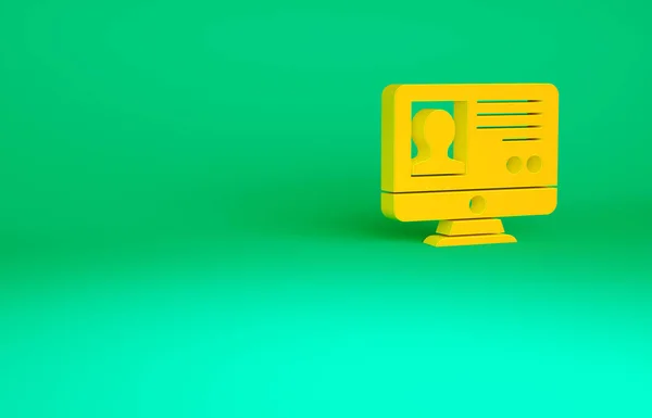 Laranja Criar ícone de tela da conta isolado no fundo verde. Conceito de minimalismo. 3D ilustração 3D render — Fotografia de Stock