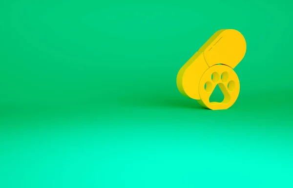Ikona Orange Dog pilulka izolované na zeleném pozadí. Lék na předpis pro zvířata. Minimalismus. 3D ilustrace 3D vykreslení — Stock fotografie
