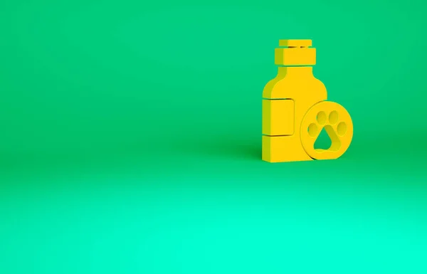 Orange Pet ícone shampoo isolado no fundo verde. Sinal de cuidados com animais. Símbolo de limpeza de cães. Conceito de minimalismo. 3D ilustração 3D render — Fotografia de Stock