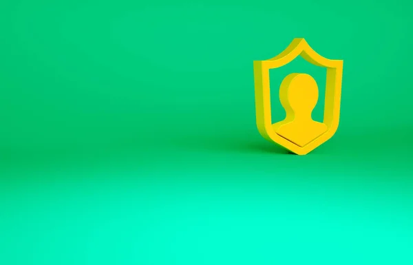 Orangefarbenes Symbol für den Benutzerschutz auf grünem Hintergrund. Sichere Benutzeranmeldung, passwortgeschützt, Datenschutz, Authentifizierung. Minimalismus-Konzept. 3D Illustration 3D Renderer — Stockfoto
