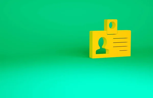Orange Identification badge icon isolated on green background. It can be used for presentation, identity of the company, advertising. Minimalism concept. 3d illustration 3D render — Stock Photo, Image