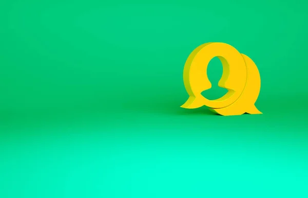 Orange Speech Bubble chat ikon elszigetelt zöld alapon. Üzenet ikon. Kommunikáció vagy megjegyzés chat szimbólum. Minimalizmus koncepció. 3d illusztráció 3D render — Stock Fotó