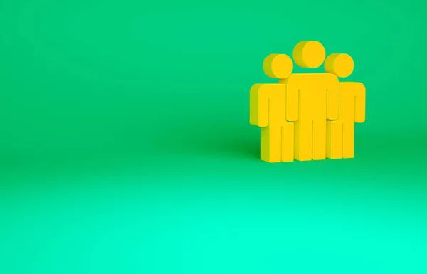 Icono de grupo Usuarios naranja aislado sobre fondo verde. Icono de grupo de personas. Símbolo avatar de negocios - icono de perfil de los usuarios. Concepto minimalista. 3D ilustración 3D render — Foto de Stock