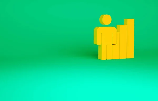 Orange produktiv mänsklig ikon isolerad på grön bakgrund. Idéarbete, framgång, produktivitet, vision och effektivitet koncept. Minimalistiskt koncept. 3D-återgivning för 3D — Stockfoto